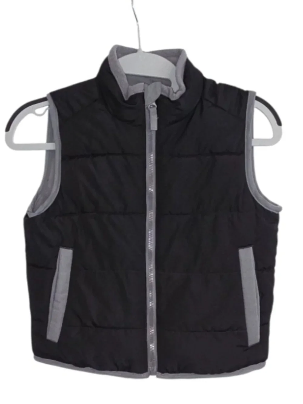 Boys Black and Gray Puffer Vest Zipper Pockets Child Size 6 7